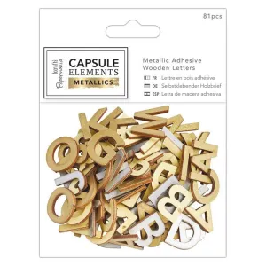 81 x Papermania Metallic Adhesive Alphabet Pack Wooden Decoration Scrapbooking Crafts