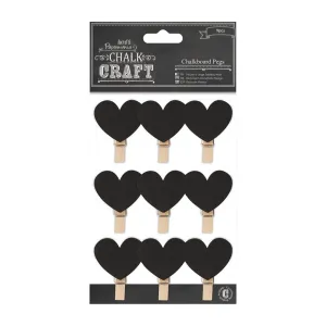 9 x Papermania Black Chalkboard Hearts Wooden Pegs Table Favours Scrapbooking Crafts