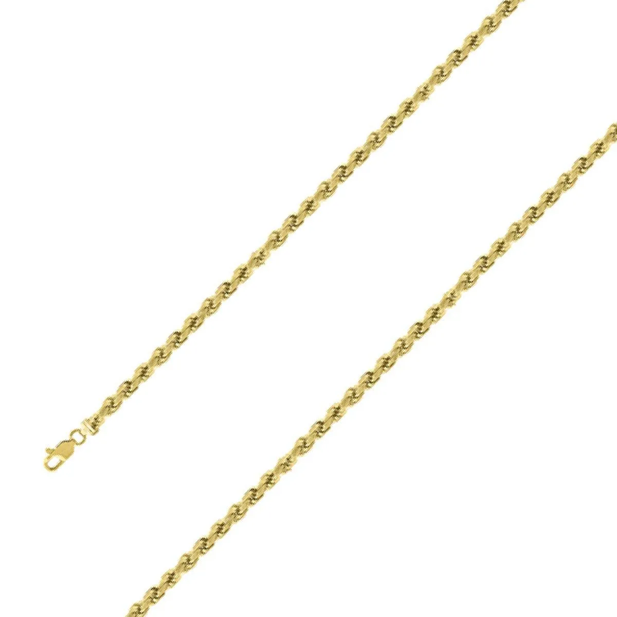925 Sterling Silver 4mm Yellow Gold Plated Rope Chain Size- 8"