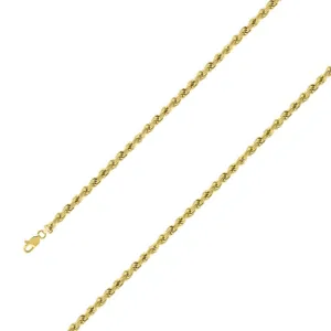925 Sterling Silver 4mm Yellow Gold Plated Rope Chain Size- 8"