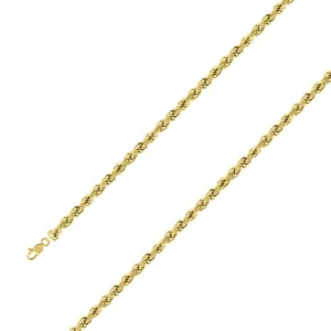 925 Sterling Silver 5mm Yellow Gold Plated Rope Chain Size- 9"