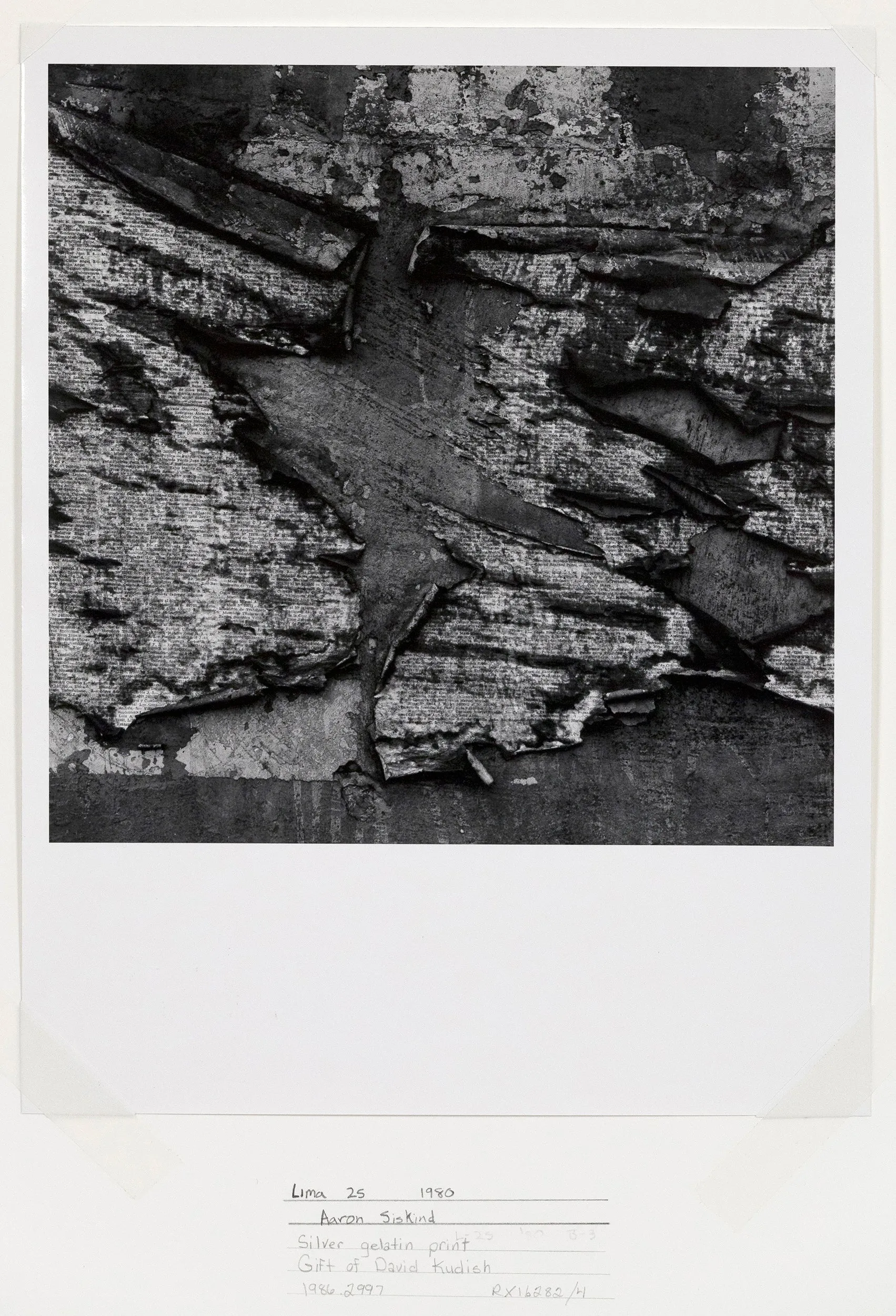 AARON SISKIND "LIMA 25" PHOTO, 1980