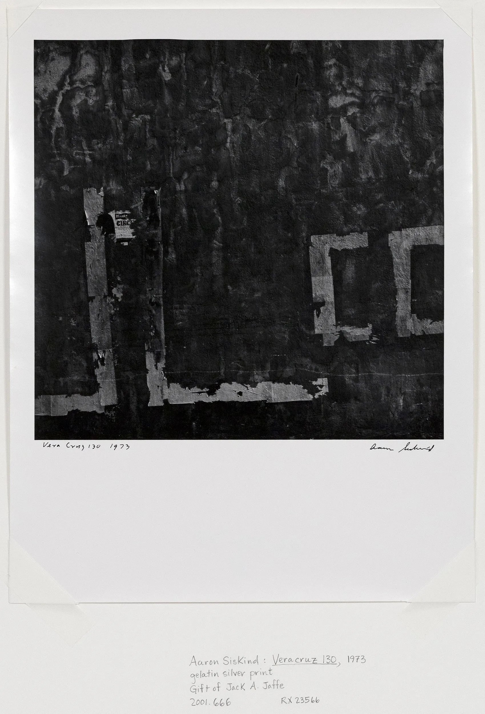 AARON SISKIND "VERACRUZ 130" PHOTO, 1973