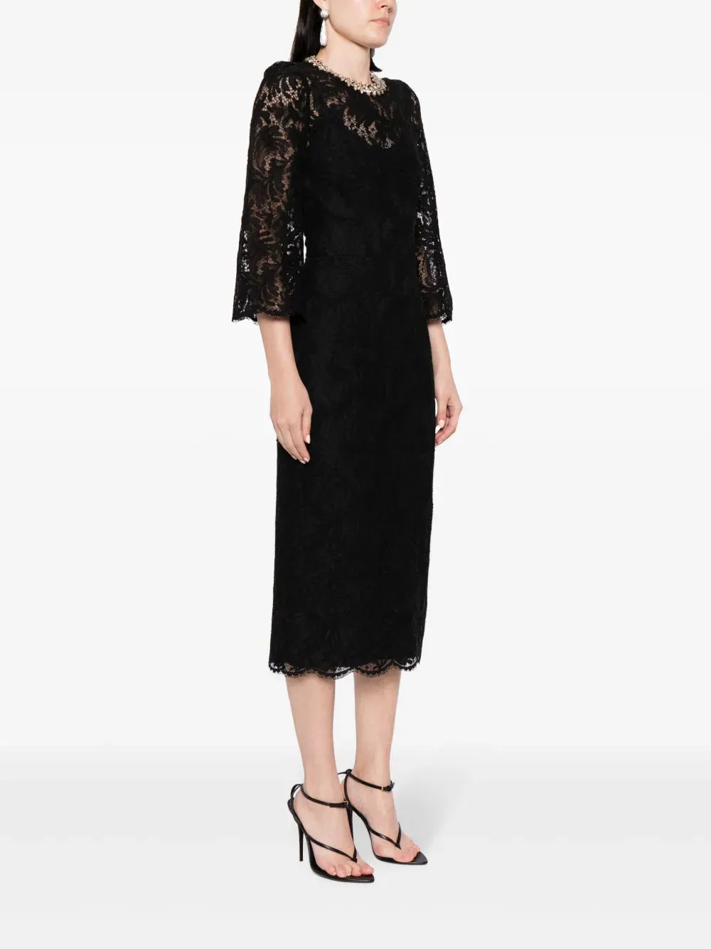 Acotas Lace Crystal-embellished Midi Dress in Black