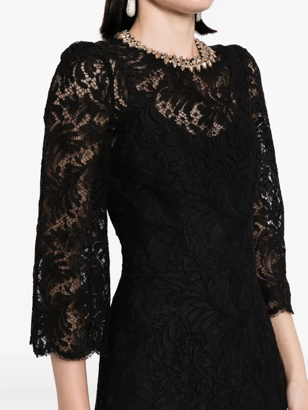 Acotas Lace Crystal-embellished Midi Dress in Black