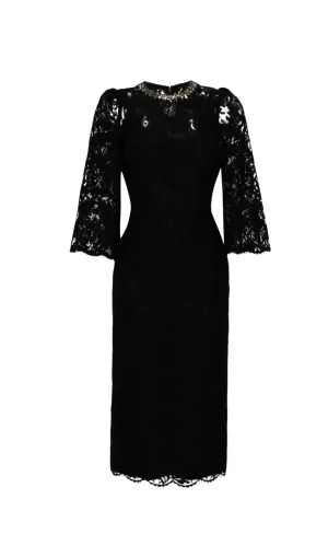 Acotas Lace Crystal-embellished Midi Dress in Black