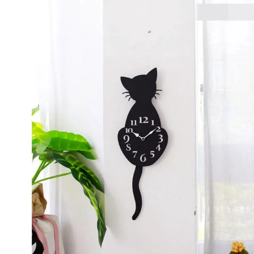 Acrylic Black Cat Pendulum Clock