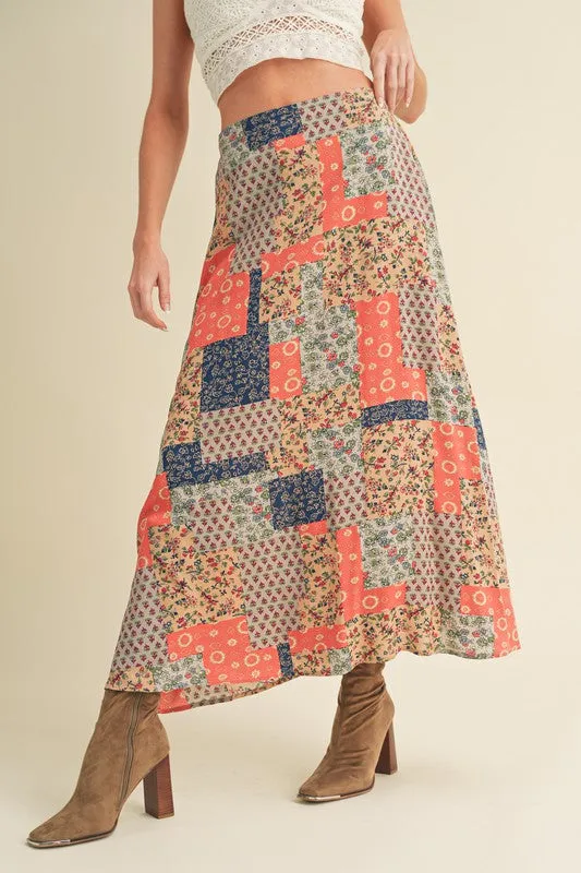 Aemi   Co Beige Vintage Printed Maxi Skirt
