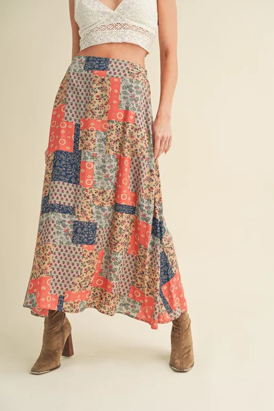 Aemi   Co Beige Vintage Printed Maxi Skirt