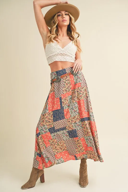 Aemi   Co Beige Vintage Printed Maxi Skirt
