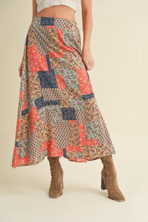 Aemi   Co Beige Vintage Printed Maxi Skirt