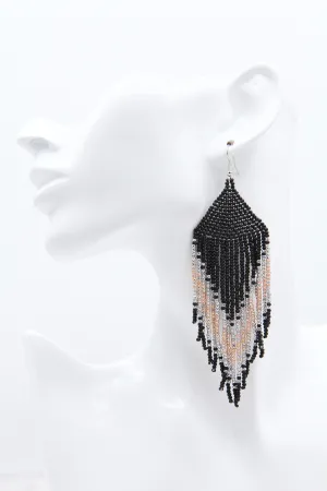 After Midnight- Beaded Tassel Drop Earrings in Black and Copper