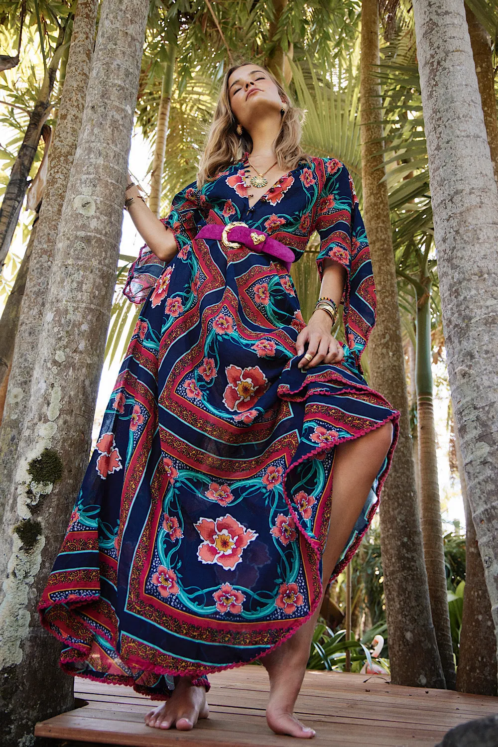 Alabama Getaway Maxi Caftan Dress - tropical floral scarf