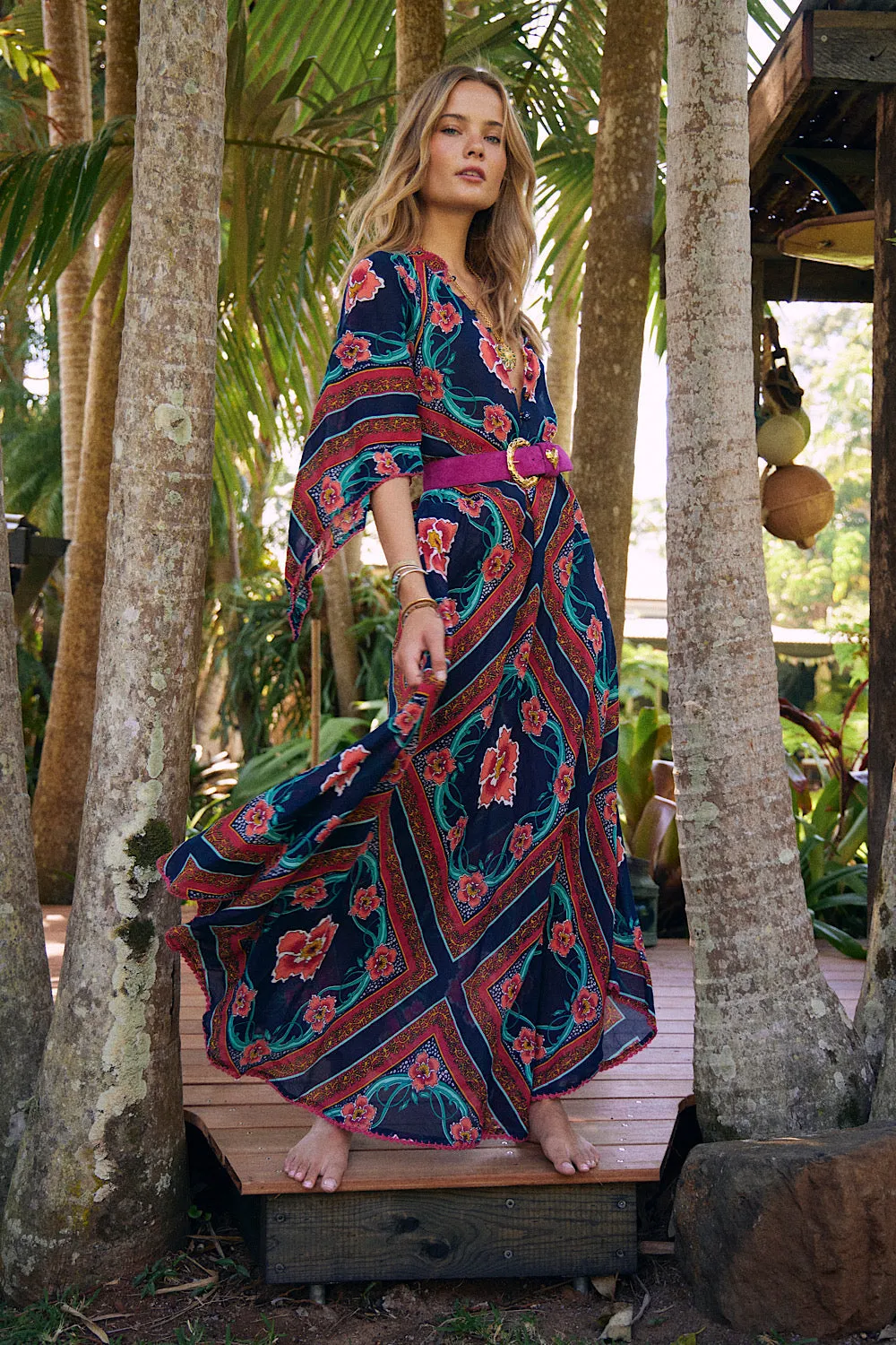 Alabama Getaway Maxi Caftan Dress - tropical floral scarf
