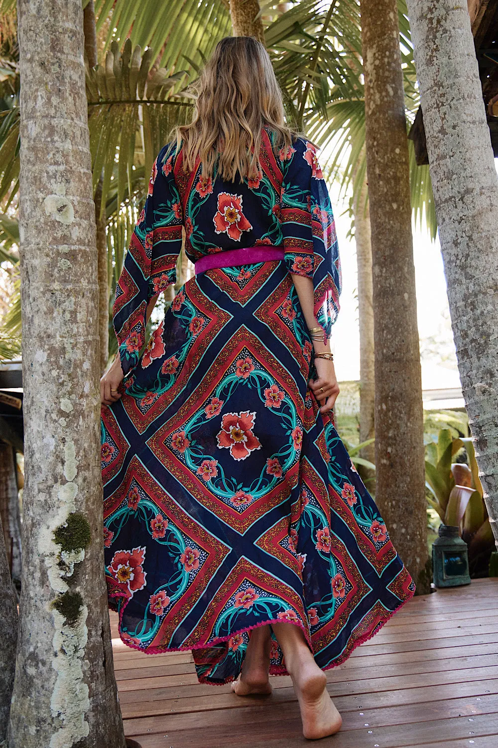 Alabama Getaway Maxi Caftan Dress - tropical floral scarf