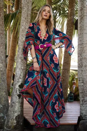 Alabama Getaway Maxi Caftan Dress - tropical floral scarf