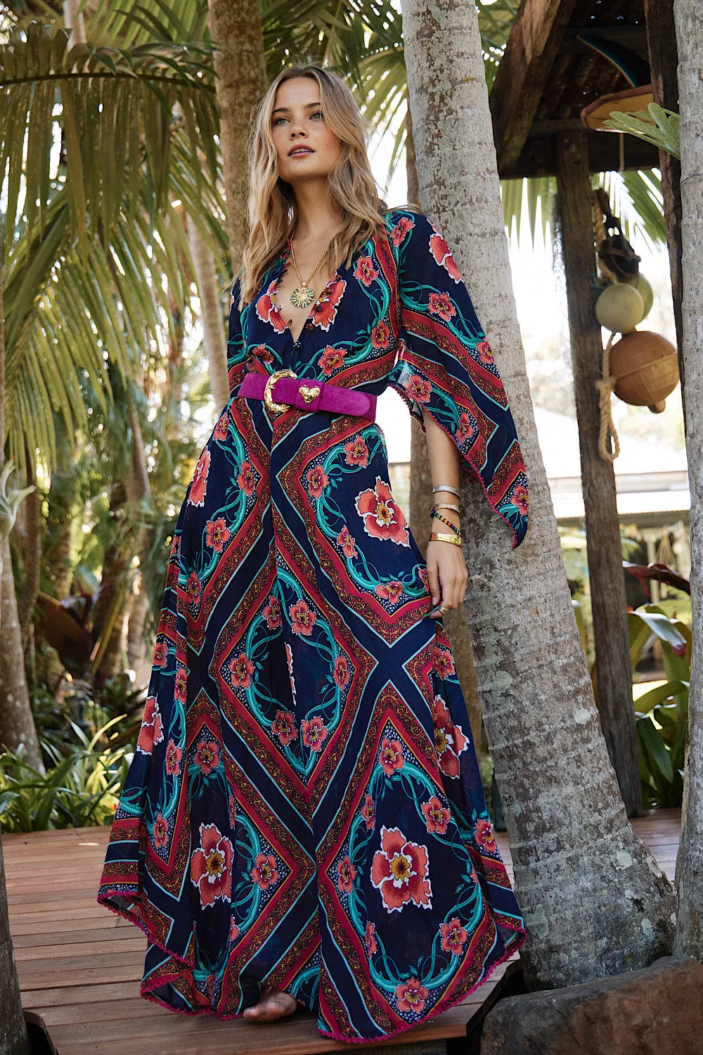Alabama Getaway Maxi Caftan Dress - tropical floral scarf