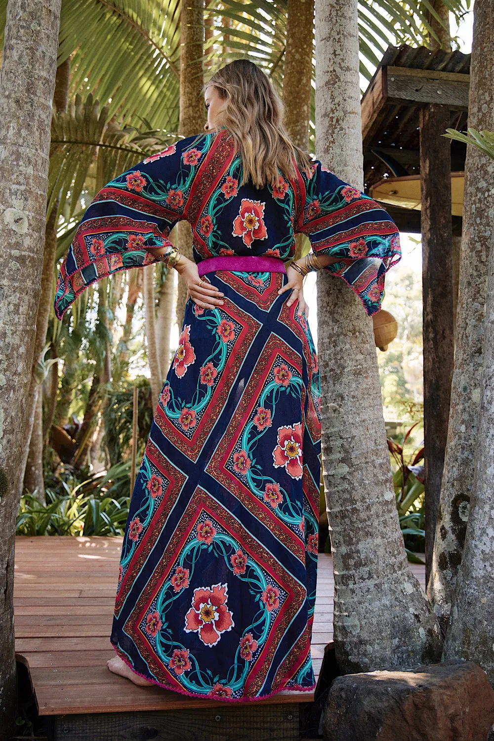 Alabama Getaway Maxi Caftan Dress - tropical floral scarf
