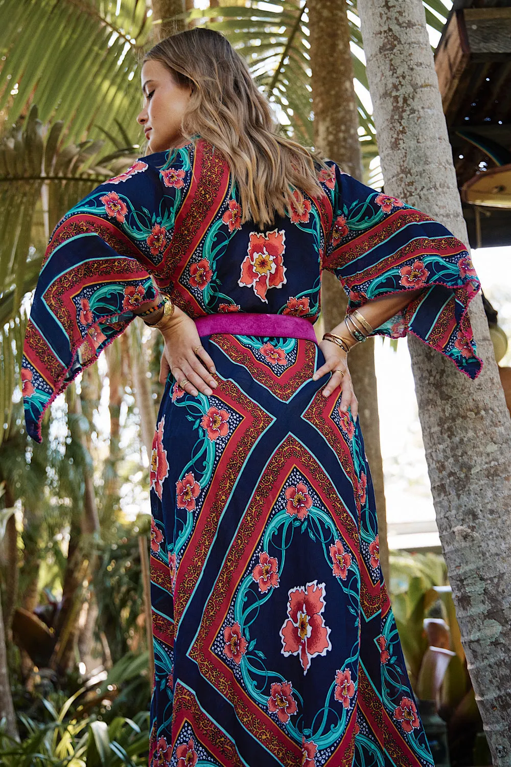 Alabama Getaway Maxi Caftan Dress - tropical floral scarf