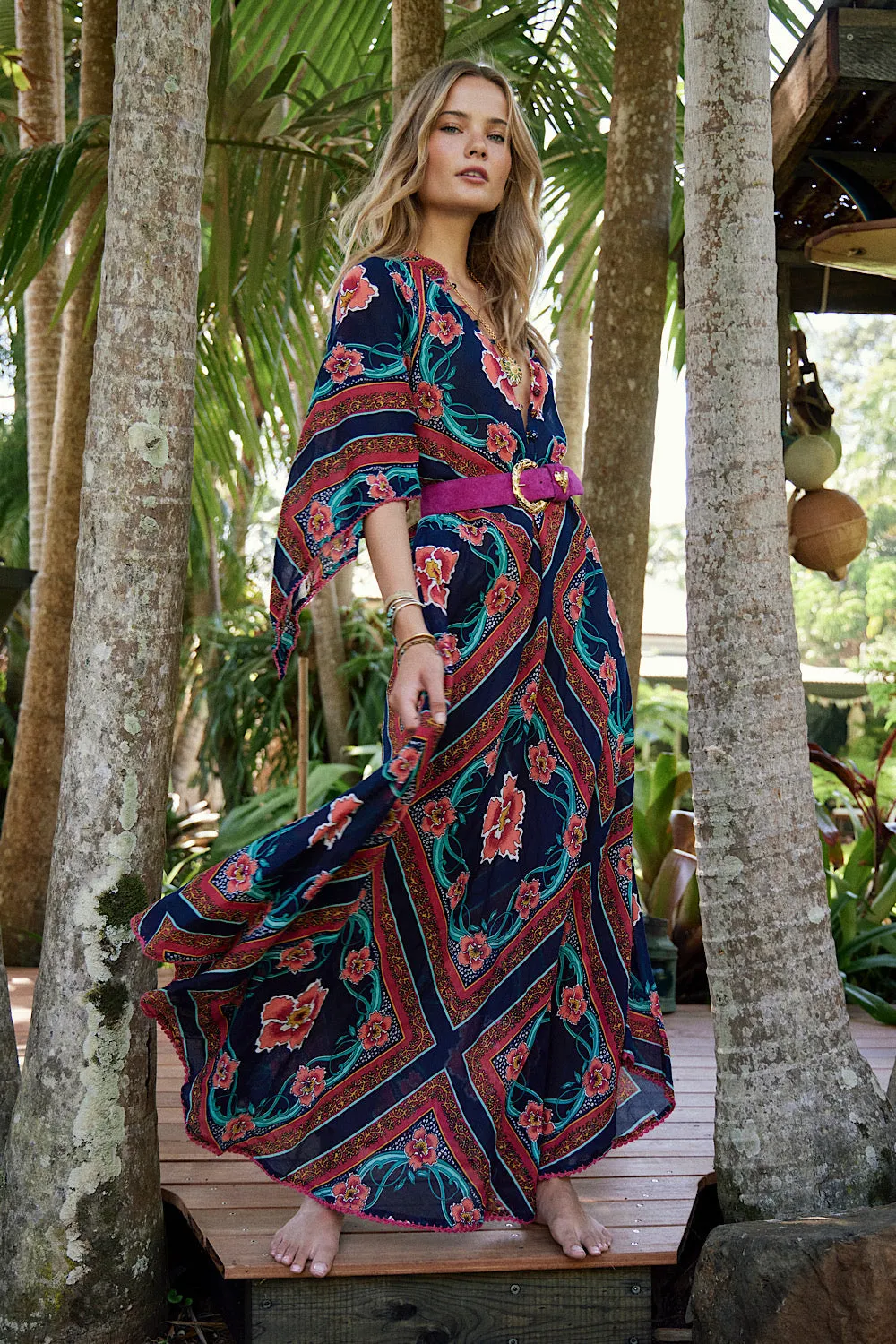 Alabama Getaway Maxi Caftan Dress - tropical floral scarf