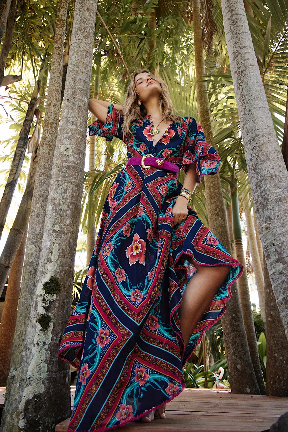 Alabama Getaway Maxi Caftan Dress - tropical floral scarf