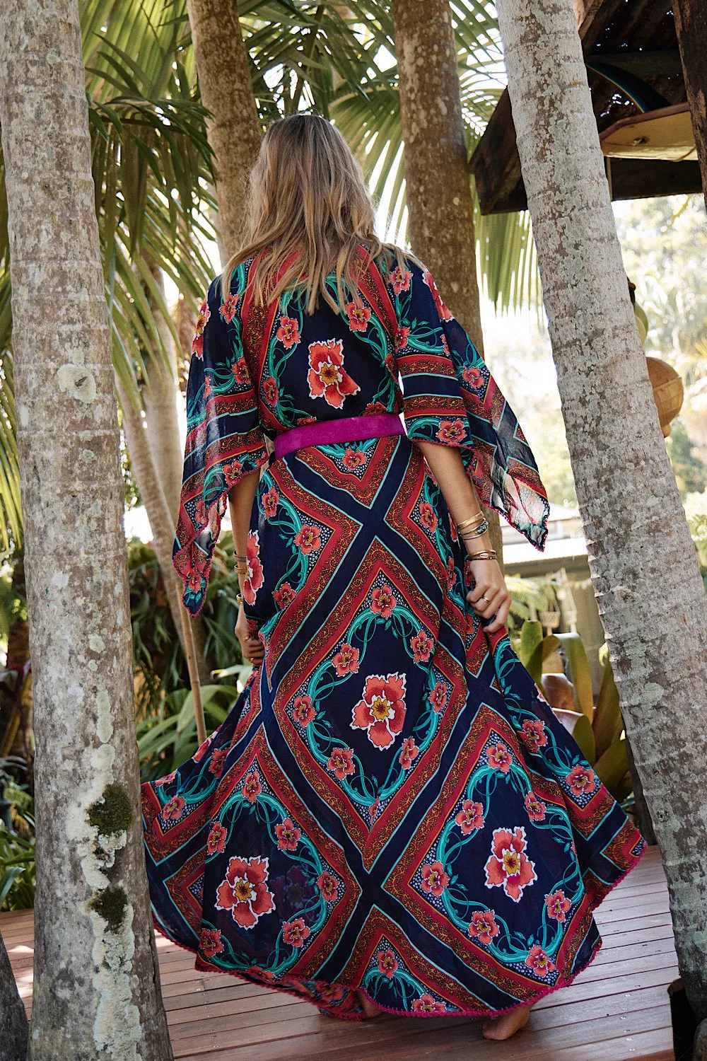 Alabama Getaway Maxi Caftan Dress - tropical floral scarf