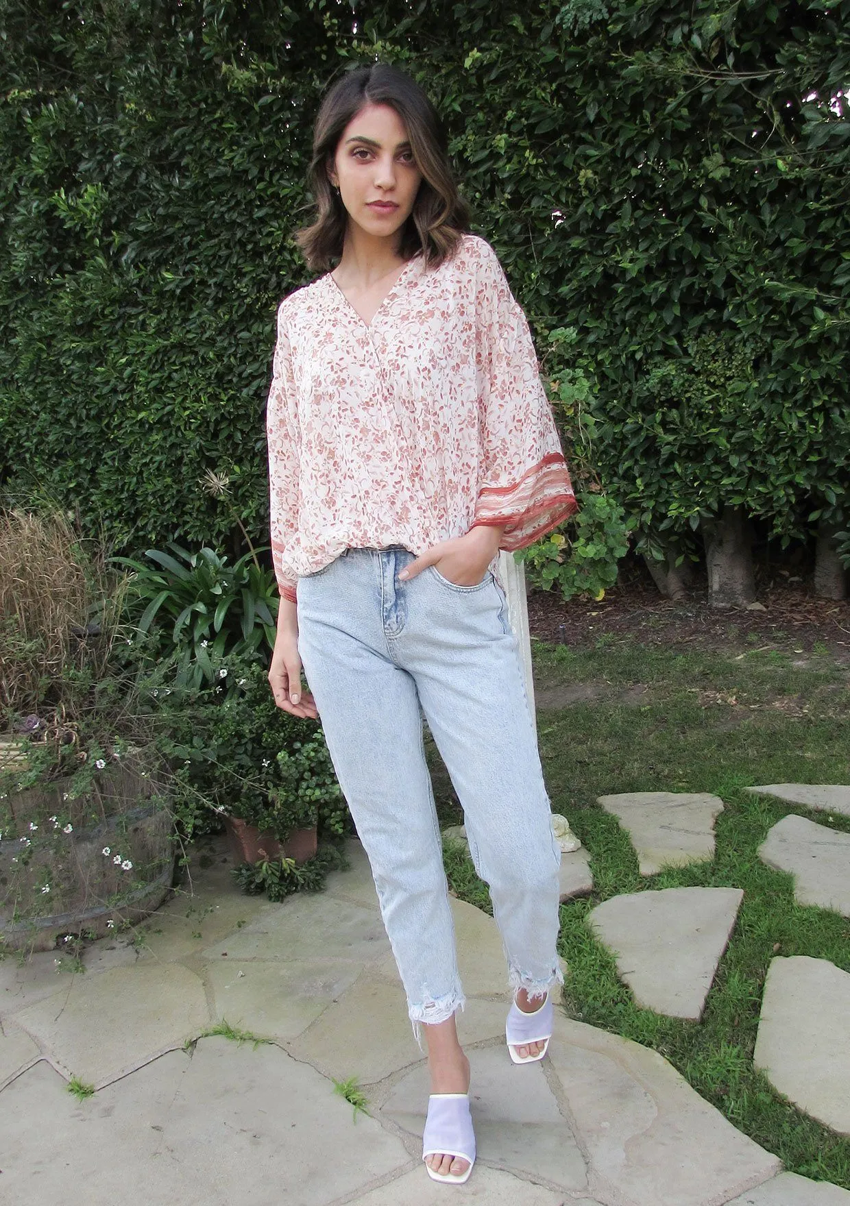 All That Glitters Metallic Floral Surplice Top