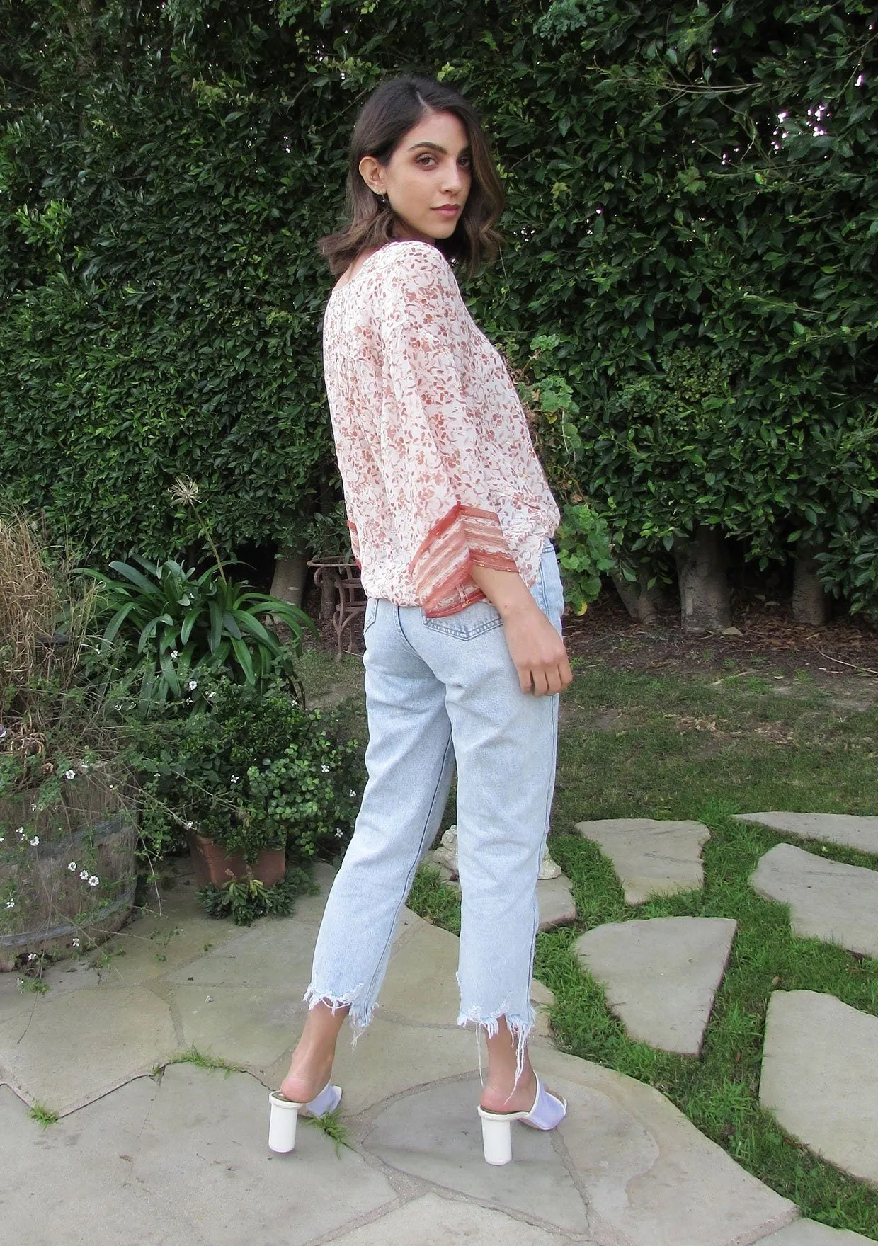 All That Glitters Metallic Floral Surplice Top
