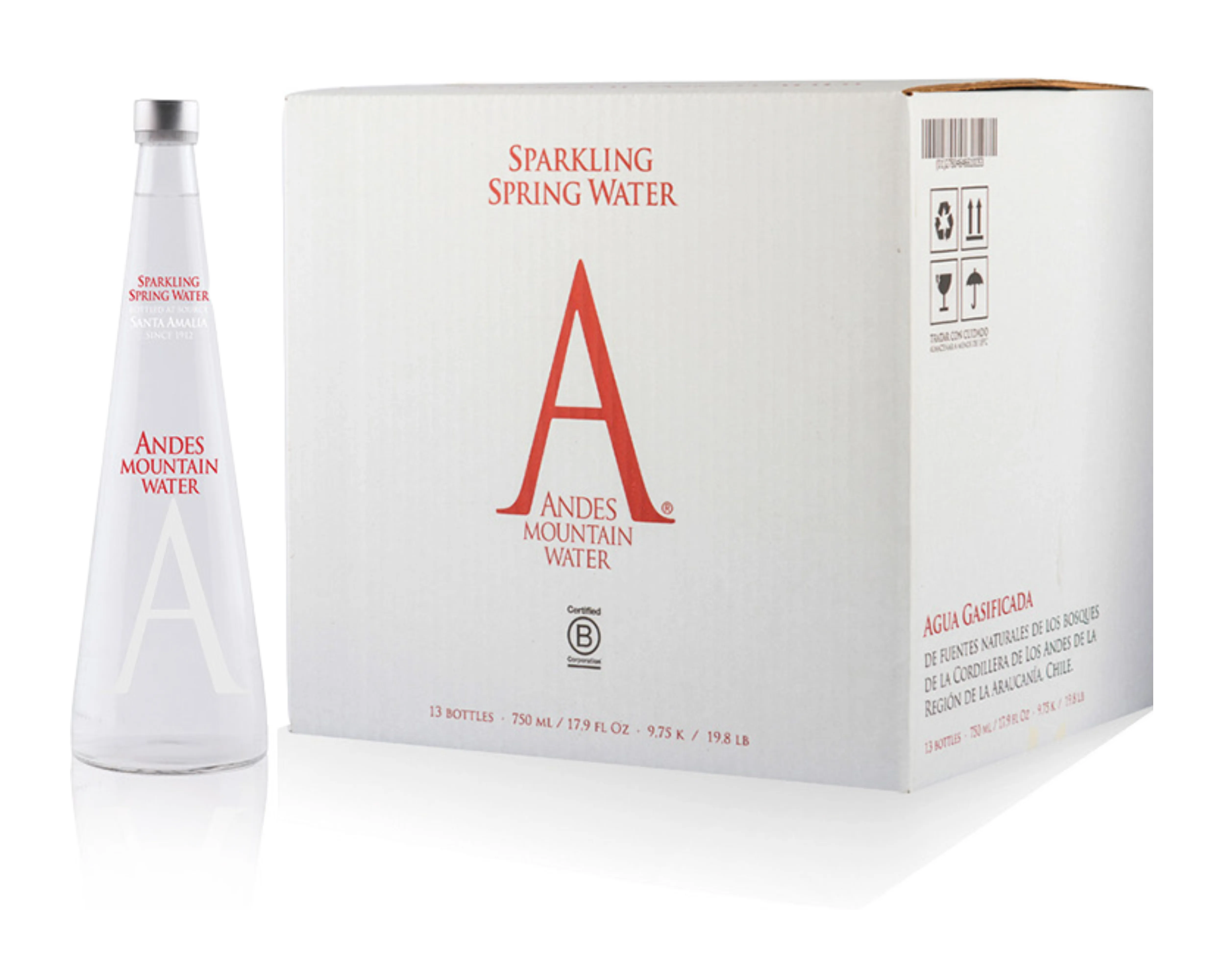 Andes Mountain Sparkling Water Pallet 25.4 oz / 750 ml x 55 Cases of 13 bottles
