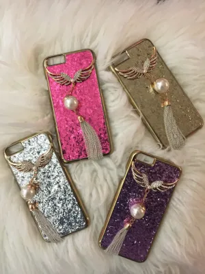 Angel wings bling encrusted tassel case-Iphone