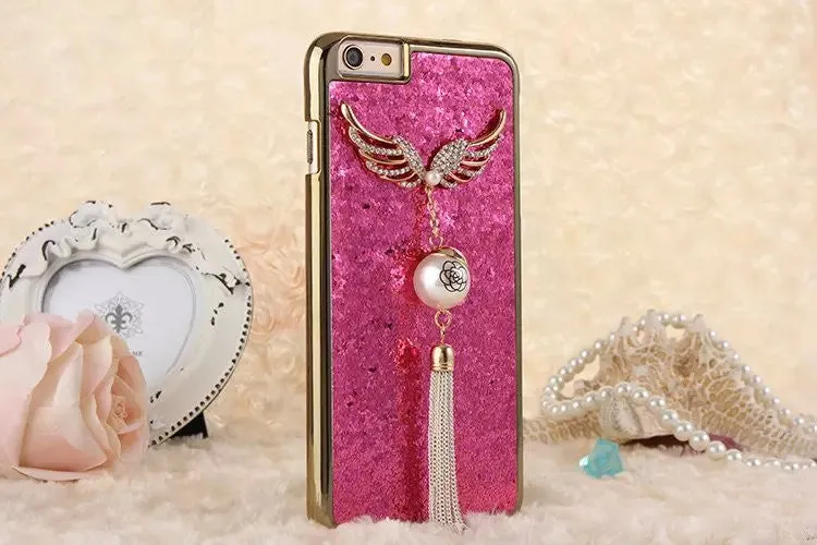 Angel wings bling encrusted tassel case-Iphone