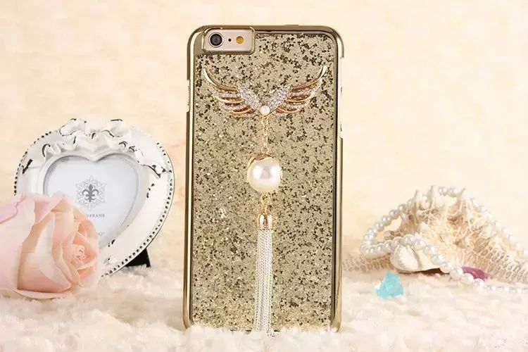 Angel wings bling encrusted tassel case-Iphone