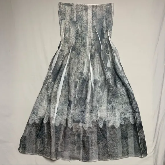 ANTHROPOLOGIE Boho Strapless Beach Dress Women’s Fit Flare Grey Printed Smocked