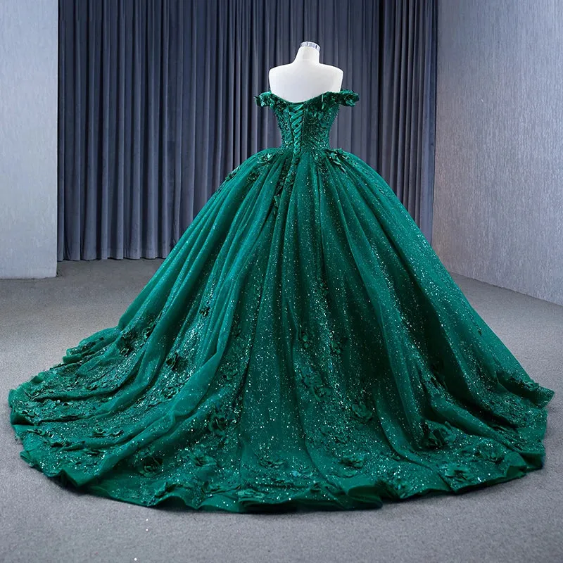 Appliques Dark Green Evening Dresses Sweetheart Sleeveless Ball Gown