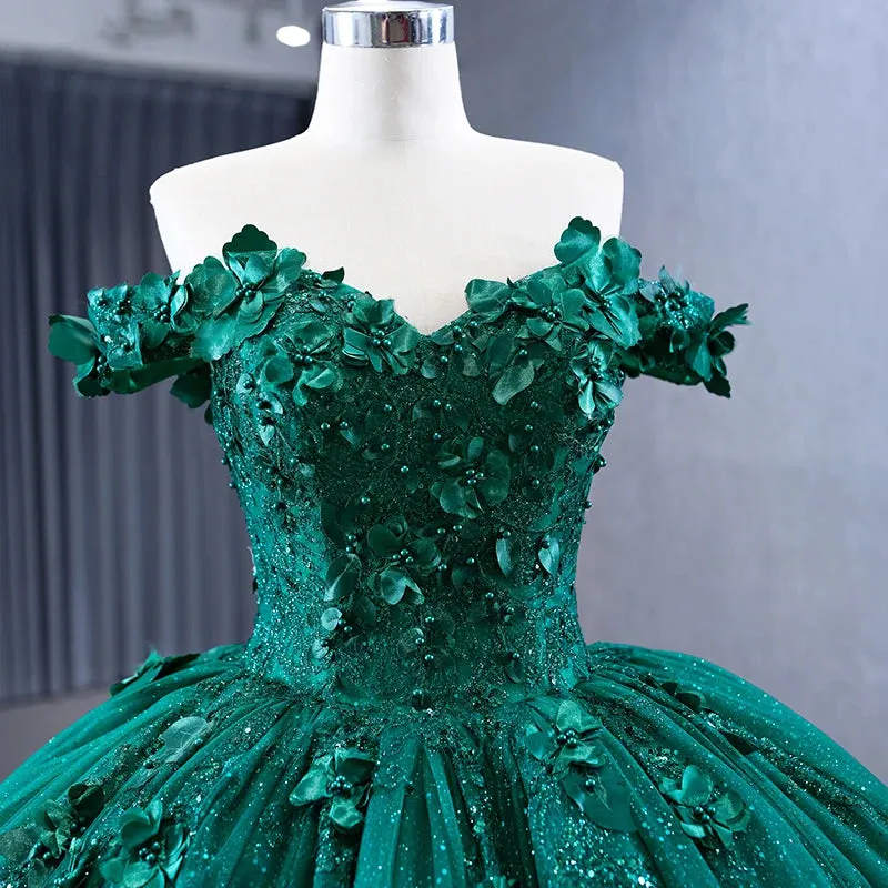 Appliques Dark Green Evening Dresses Sweetheart Sleeveless Ball Gown
