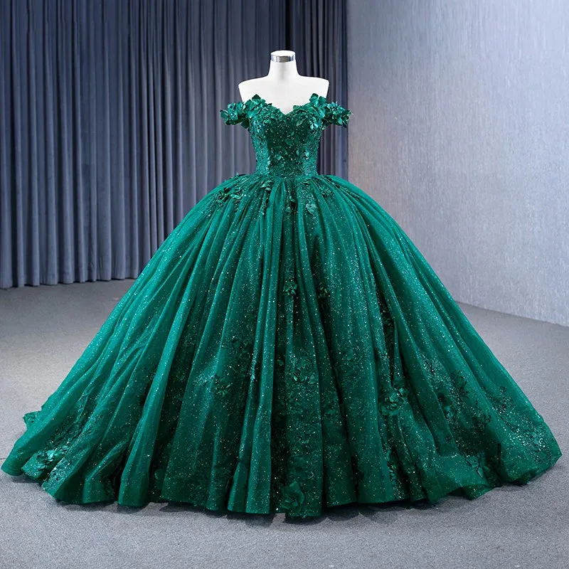 Appliques Dark Green Evening Dresses Sweetheart Sleeveless Ball Gown