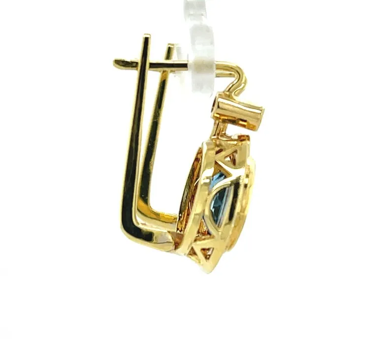 Aquamarine and Diamond Drop Earrings in Hand Engraved 18k Yellow Gold
