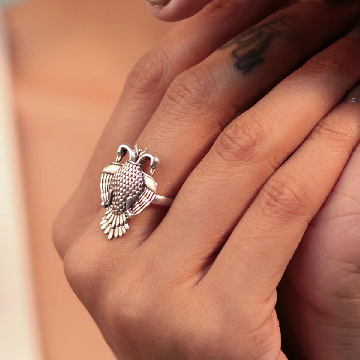 Aras (Gandabherunda) Silver Finger Ring - Small by MOHA