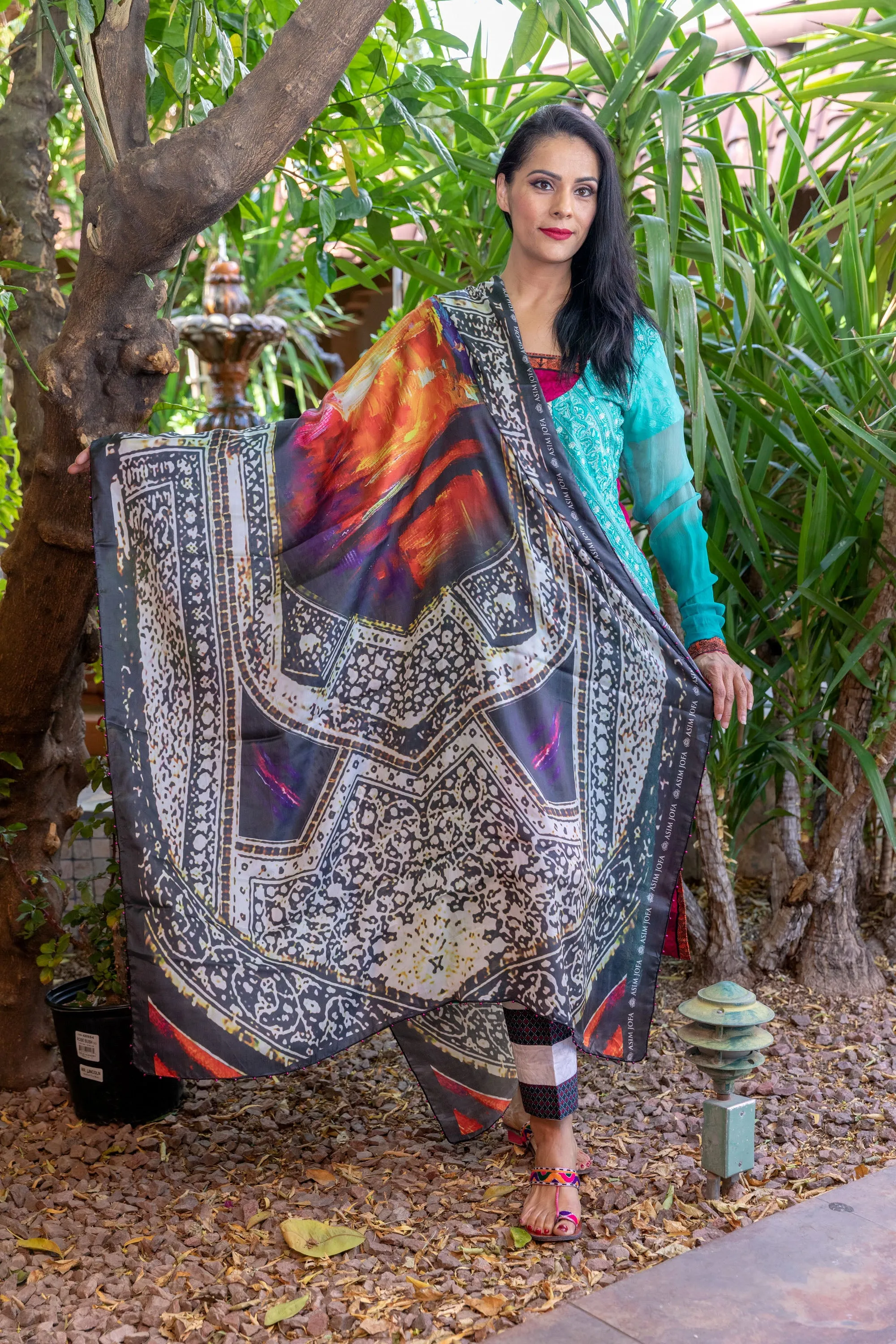 Asim Jofa Teal Salwar Kameez Suit With Embroidery