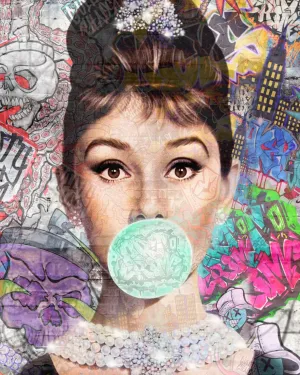 Audrey Hepburn 8X10 Graffiti background Pop Style Art Print