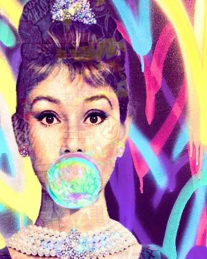 Audrey Hepburn 8X10 Graffiti LOVE canvas background Pop Style Art Print