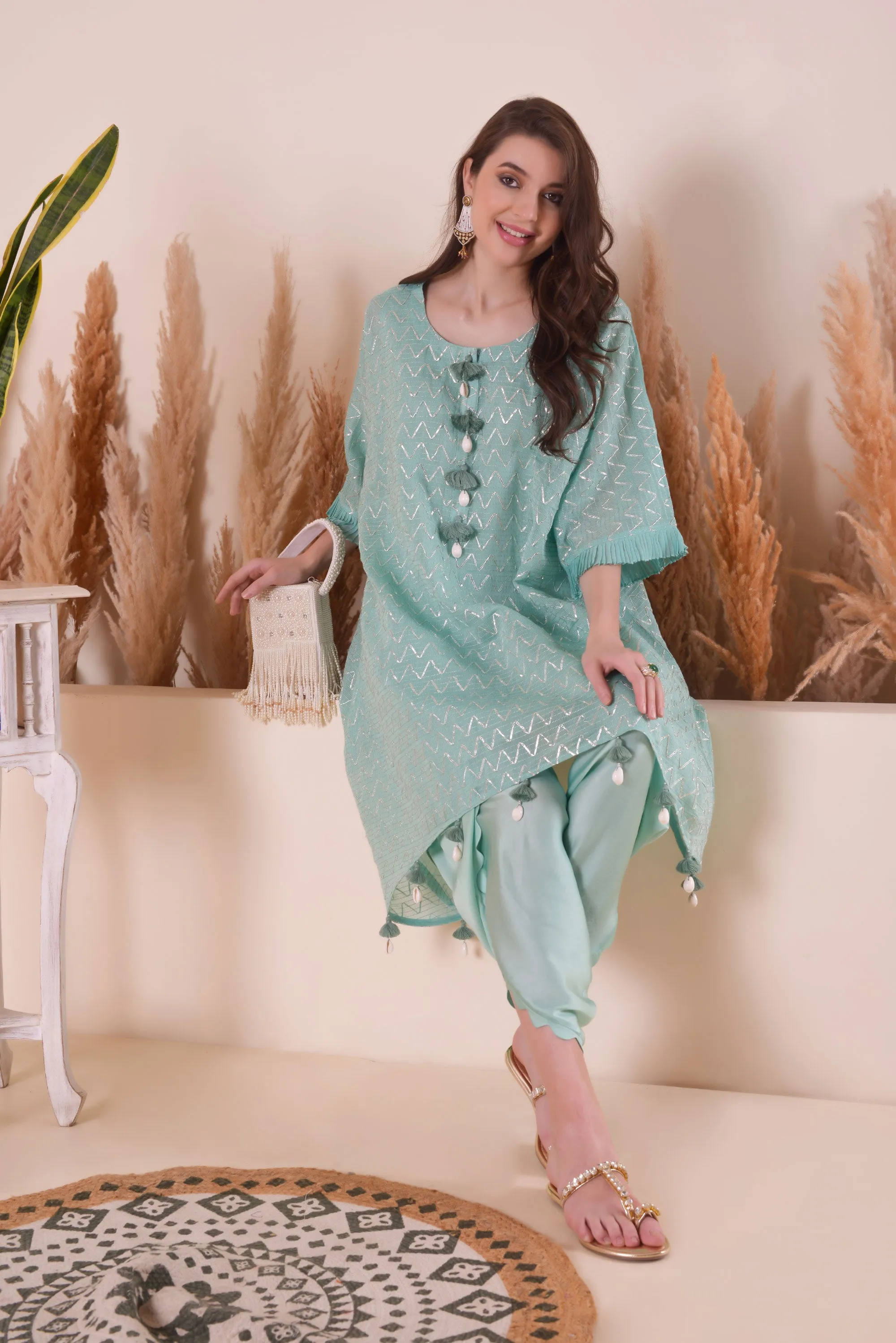 Azure Blue Wave Kimono Kurta Set