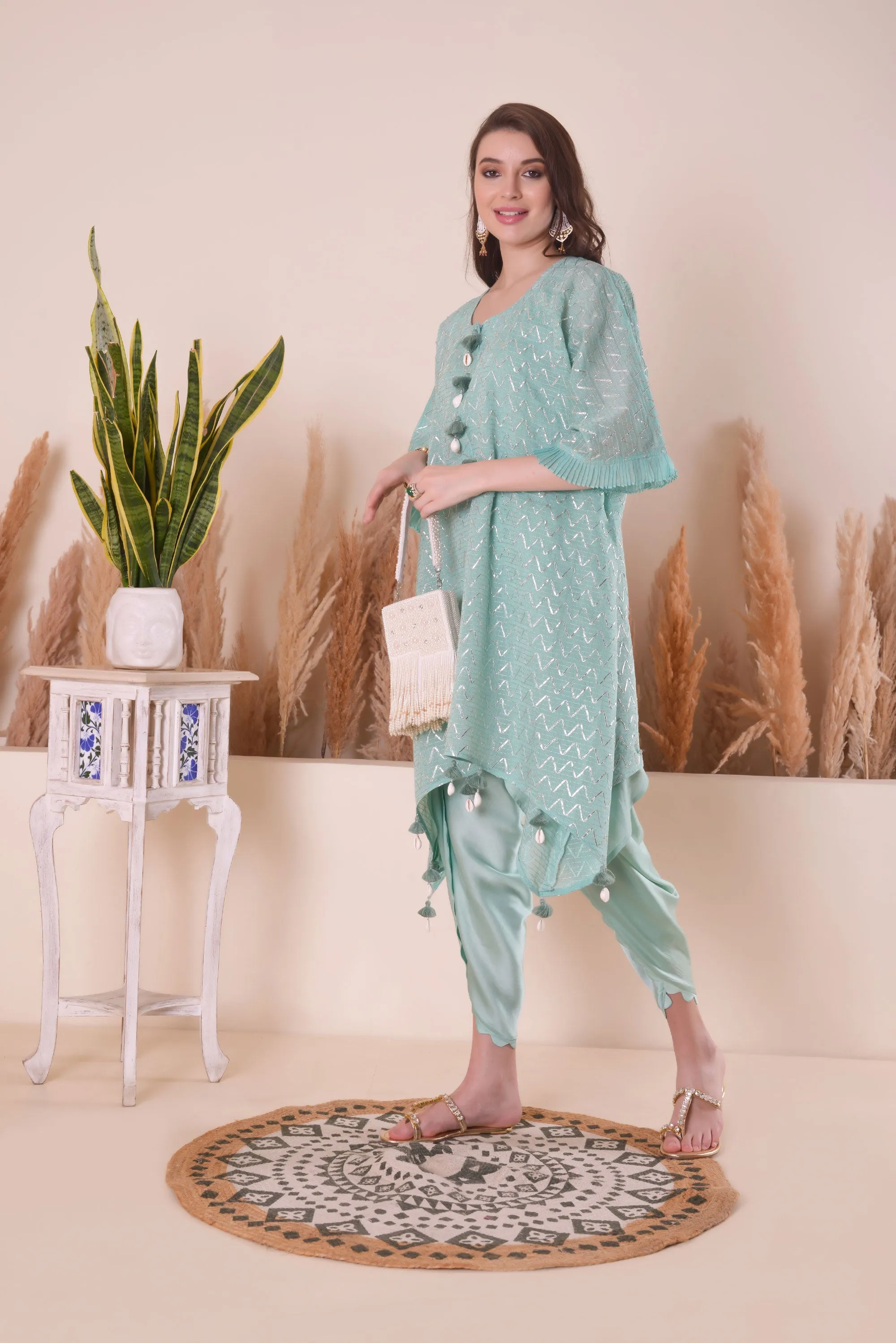 Azure Blue Wave Kimono Kurta Set
