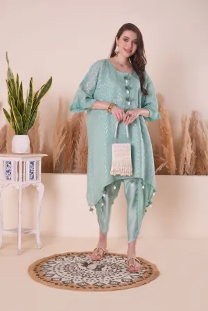 Azure Blue Wave Kimono Kurta Set