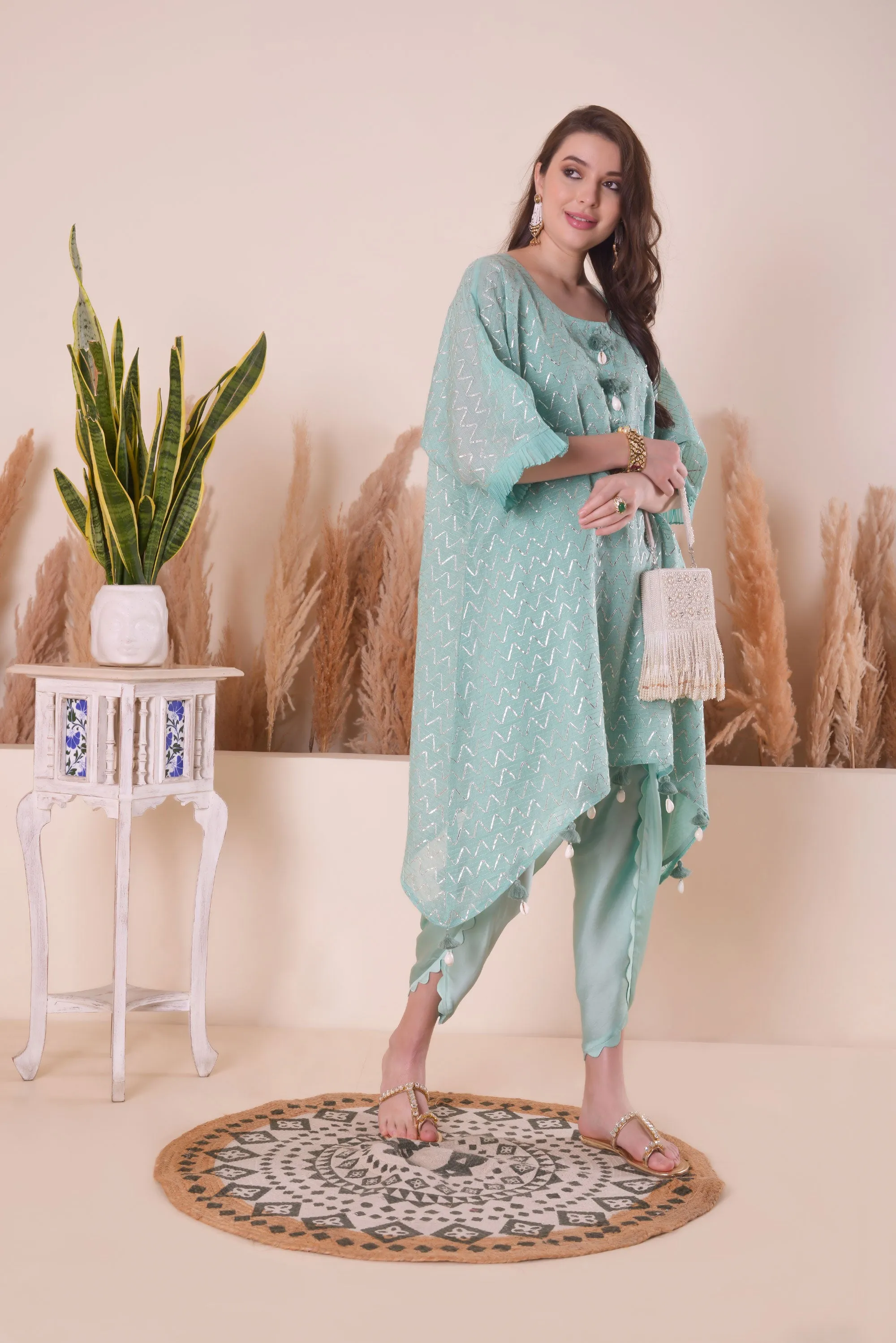 Azure Blue Wave Kimono Kurta Set