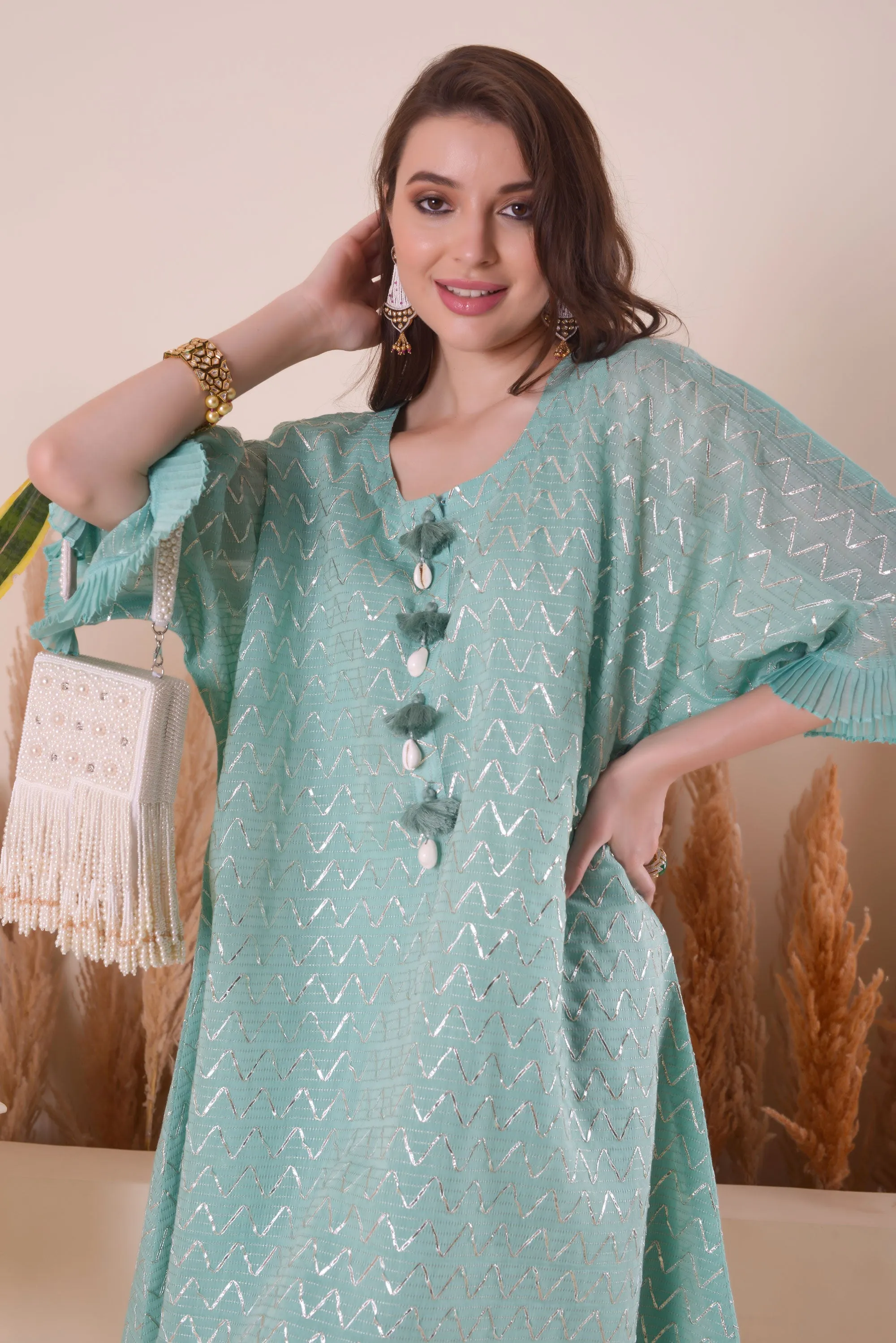 Azure Blue Wave Kimono Kurta Set