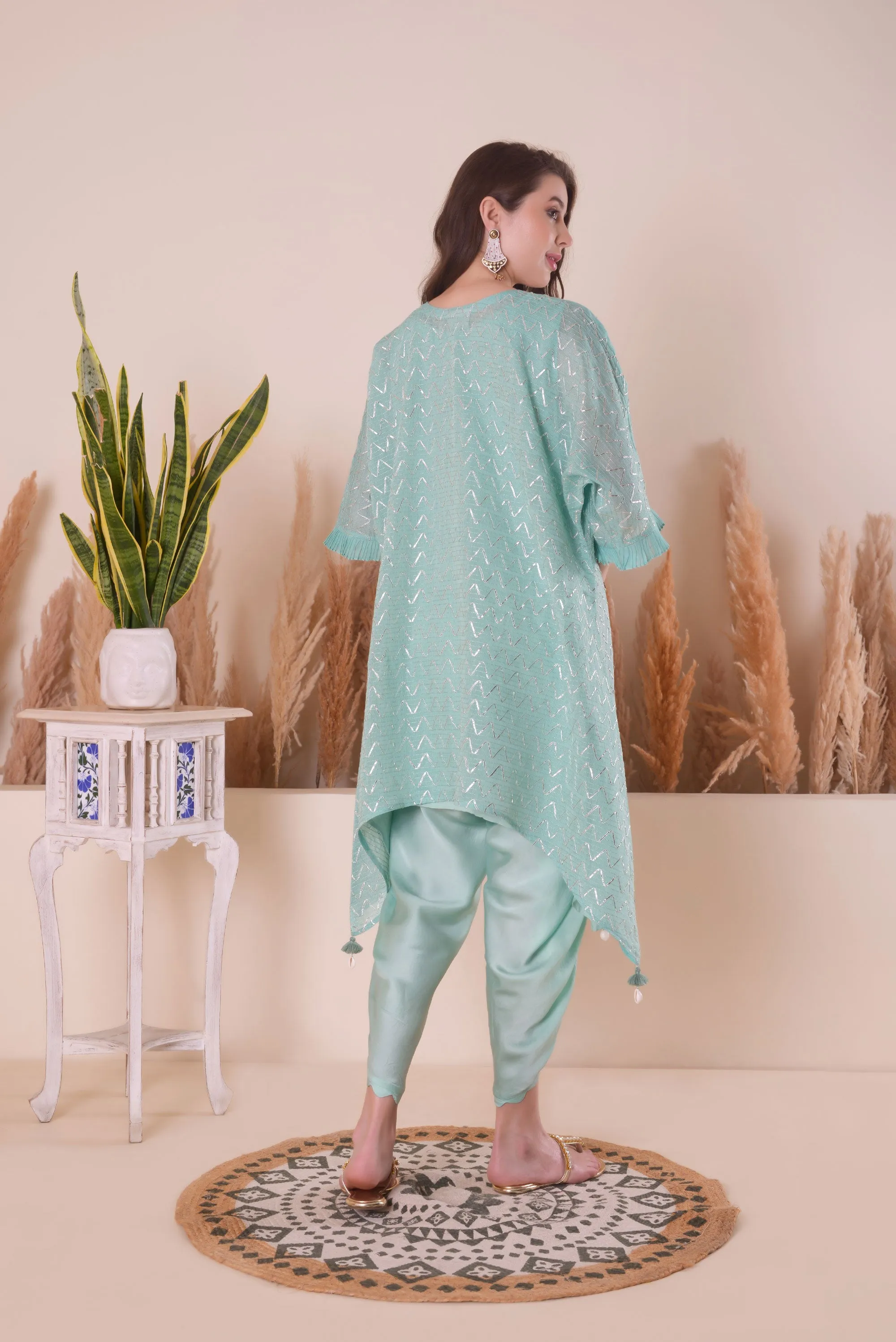 Azure Blue Wave Kimono Kurta Set