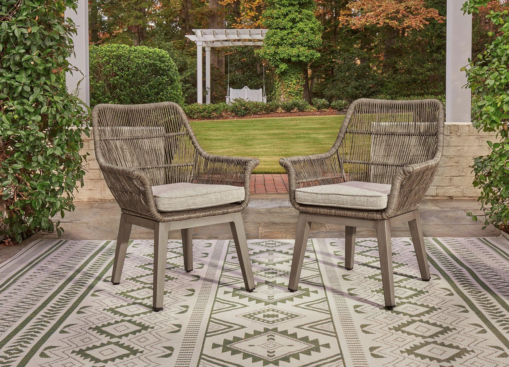 Beach Front Beige Arm Chair with Cushion (Set of 2)