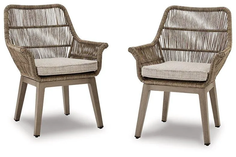Beach Front Beige Arm Chair with Cushion (Set of 2)