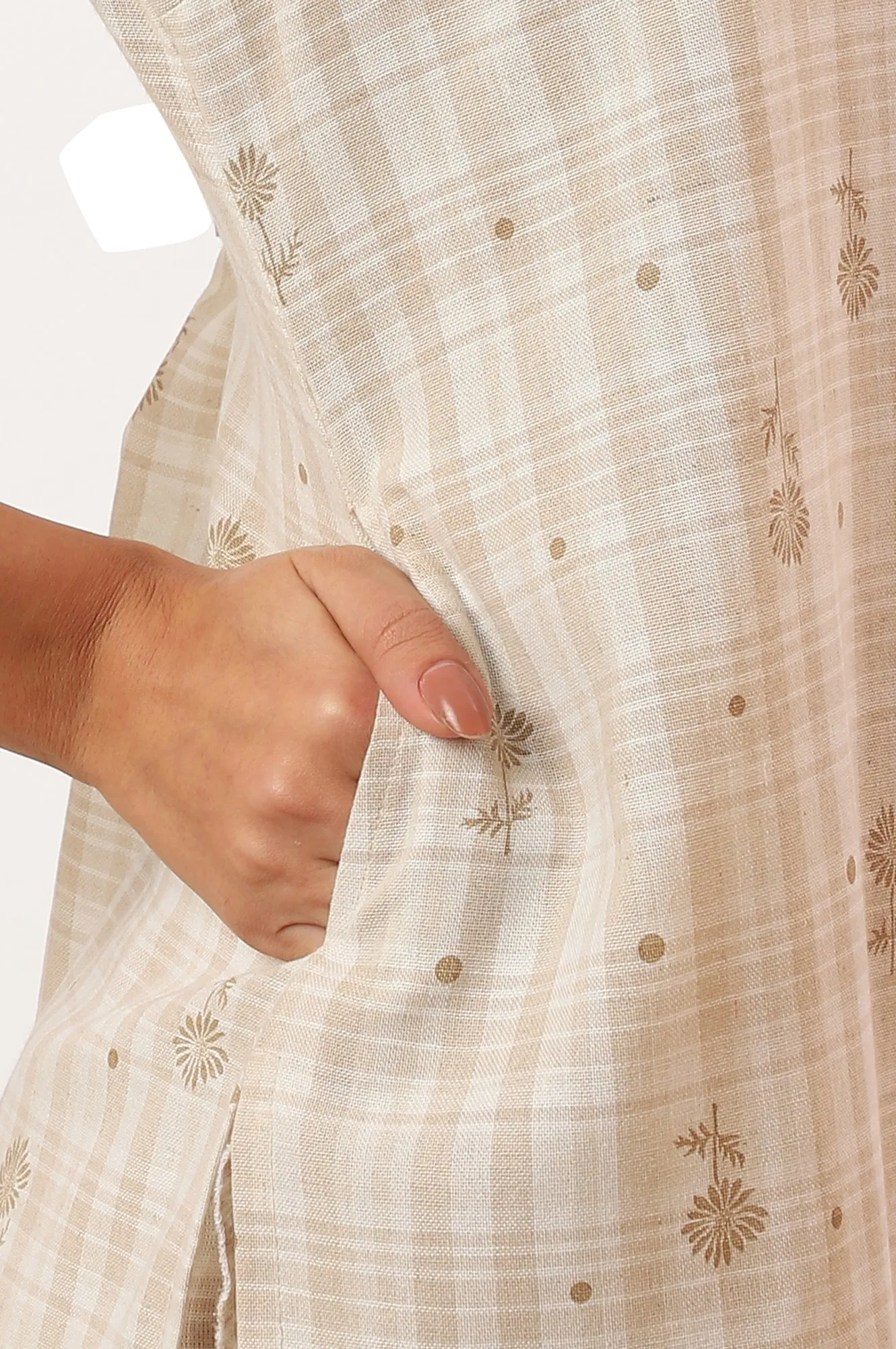 Beige Printed Cotton Blend Straight Kurta & Trousers Set